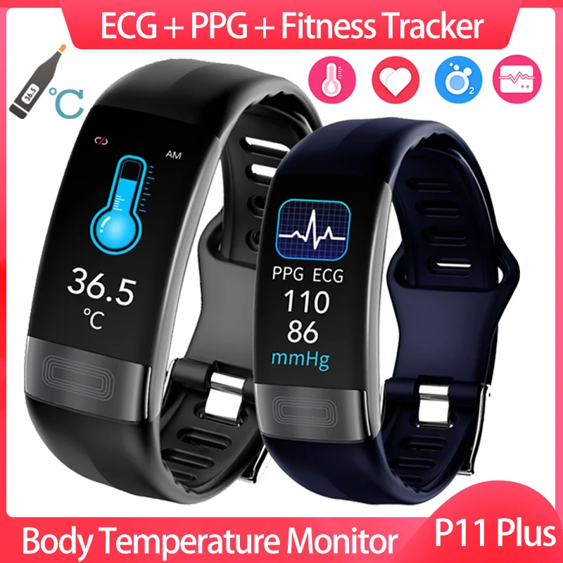 

P11 Plus Smart Watch Men Fitness Bracelet Smart Band ECG PPG SpO2 Women Smartwatch Body Temperature Blood Pressure P11 Wristband