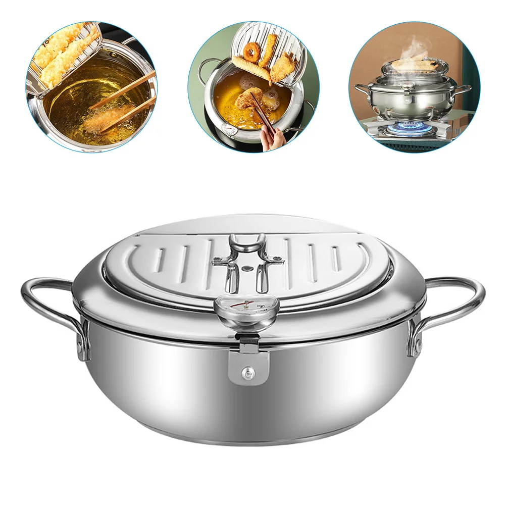 

Fryer Pot Frying Deep Tempura Japanese Stainless Steelstyle Pan Cookware Mini Oil French Fries Lid Pot， Small Stick Filtration