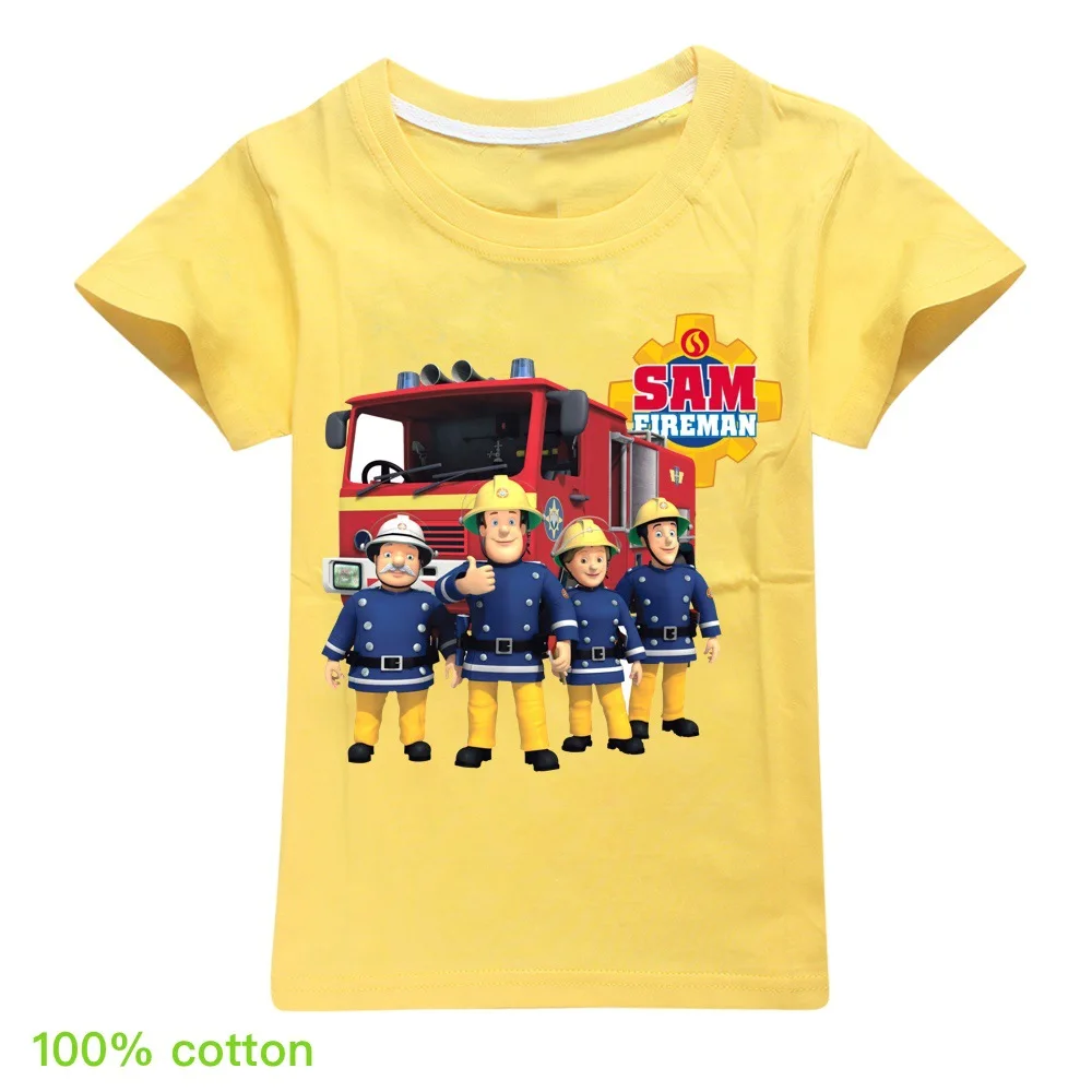 Детские летние футболки с коротким рукавом и надписью пожарный сам