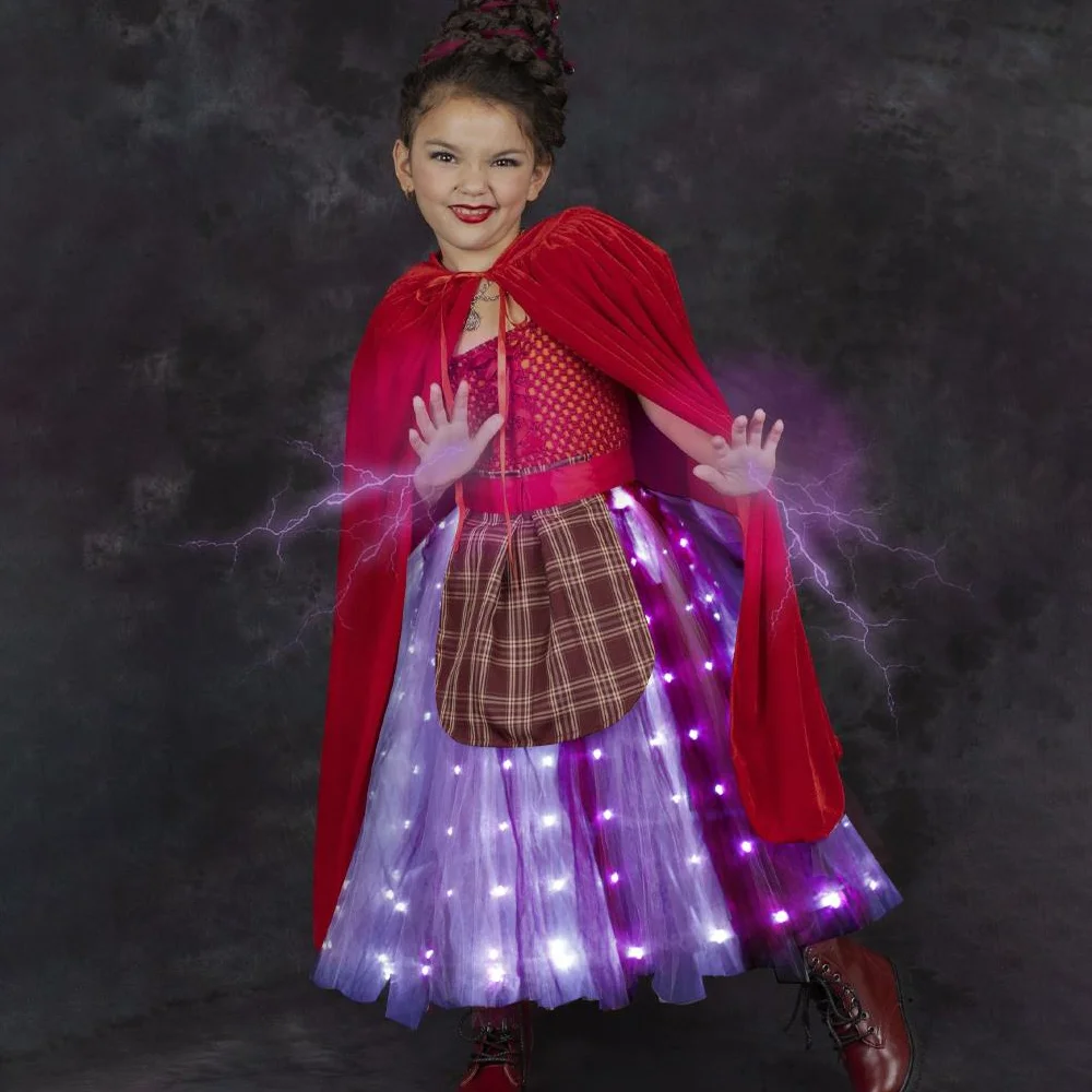 

Uporpor LED Light Up Hocus Pocus 2 Costume Sarah Sanderson Sisters Cosplay Dress Kids Girls Halloween Carnival Party Tutu Dress