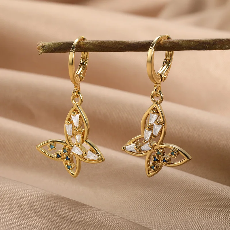 

Butterfly Shape Stainless Steel Earrings For Women Zircon Golden Color Geometric Earring Christm Gift Jewelry For Women Earring