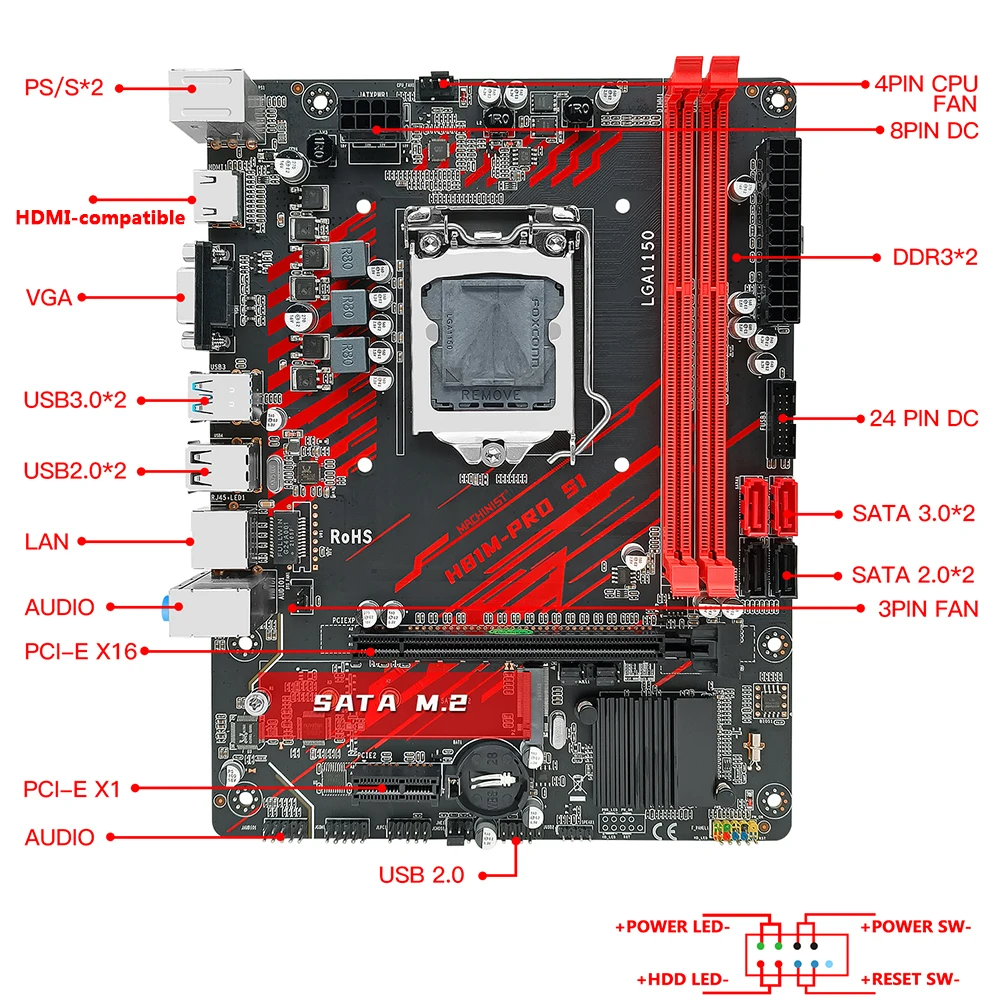 MACHINIST H81 материнская плата LGA 1150 комплект с процессором Intel I5 4690 DDR3 16 Гб (2*8 ГБ) 1600 МГц