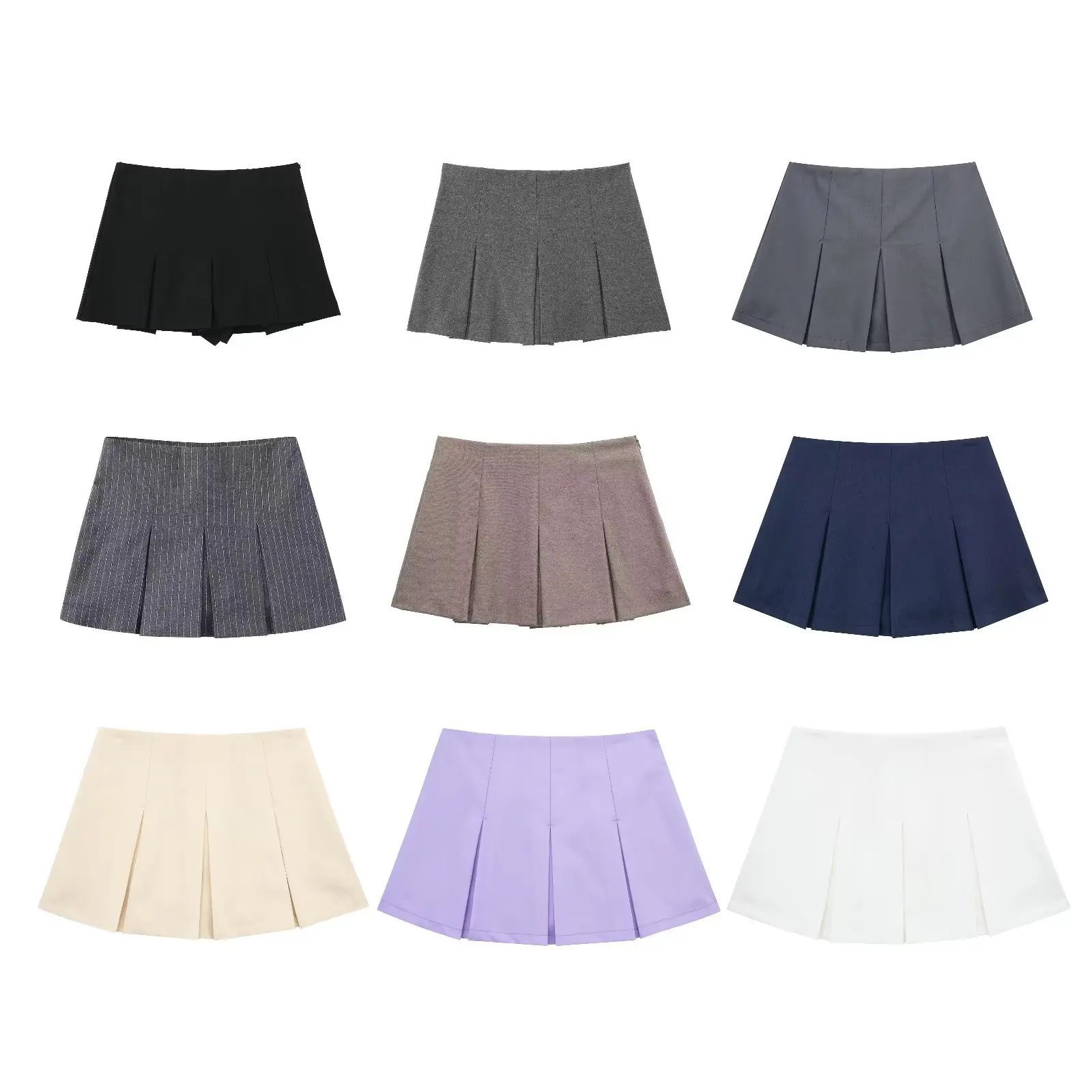 Traf Skirts Women's summer High Waist Wide Pleats Design Slim Shorts Female Side Zipper Culottes Hot Shorts Chic Pantalone Corto