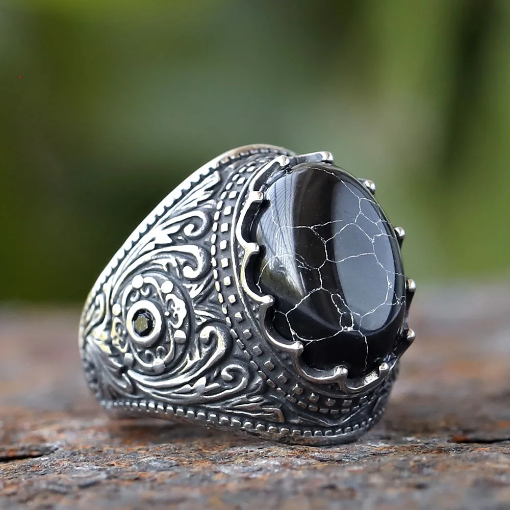 Винтажные кольца ручной работы с турецким черным Цирконом мужские из