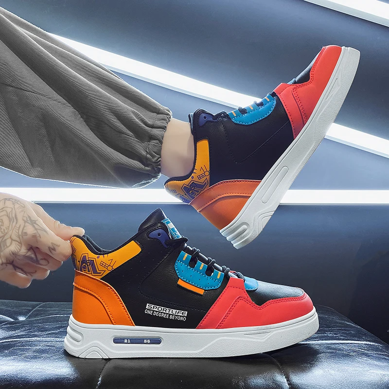 Autumn Winter Fashion Platform Men's Skate Shoes Breathable High-top Sneakers Men Lace-up Skateboarding Shoes Man basket homme