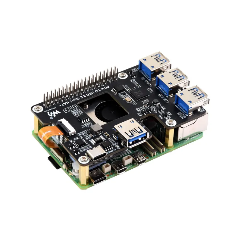 Фото PCIe To USB 3.2 Gen1 HAT для Raspberry Pi 5, PCIe to USB HUB, 4 высокоскоростных USB-порты, без драйверов, plug and play №2