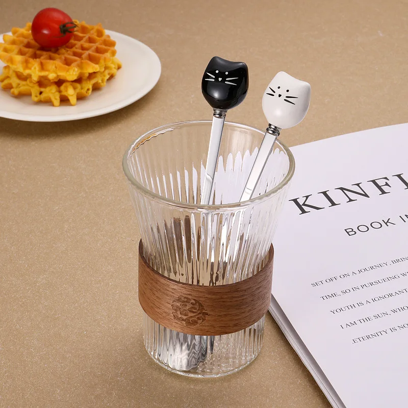 

Mini Ceramic Handle Cat Coffee Spoon 304 Stainless Steel Cartoon Flatware Coffee Drinking Tools Kitchen Gadget Kitchen Tools