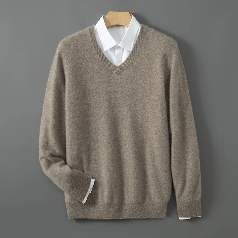 Мужской повседневный свитер вязаный джемпер из 35% кашемира с v-образным вырезом