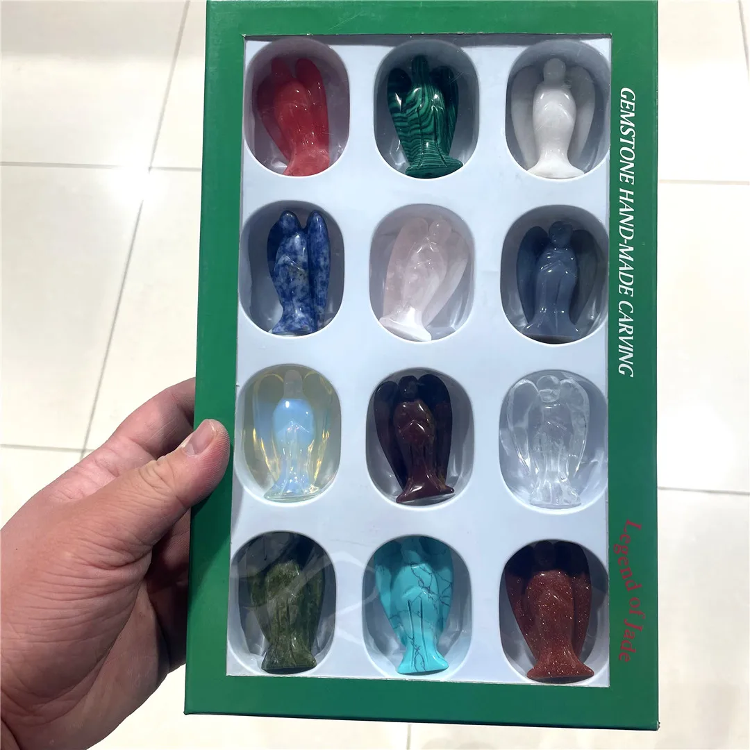 Коробка Of12 фигурка ангела-хранителя из натурального кристалла аметист розовый