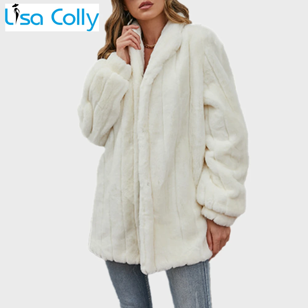 

Women Warm Winter Coat Overcoat Long Sleeve Faux Rabbit Fur Coat Thick Loose Faux Fur Coat Jacket Women Fake Fur Outwear