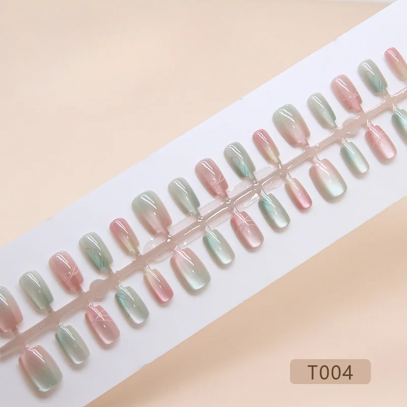 Зеленые розовые градиентные кошачий глаз прозрачные искусственные ногти