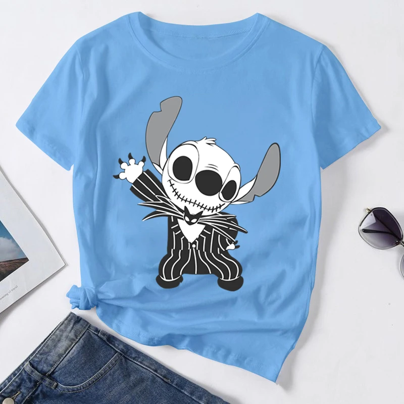 

Футболка женская с мультипликационным принтом ужасов, повседневная винтажная тенниска с коротким рукавом в Корейском стиле, уличная одежда в стиле Харадзюку, хип-хоп