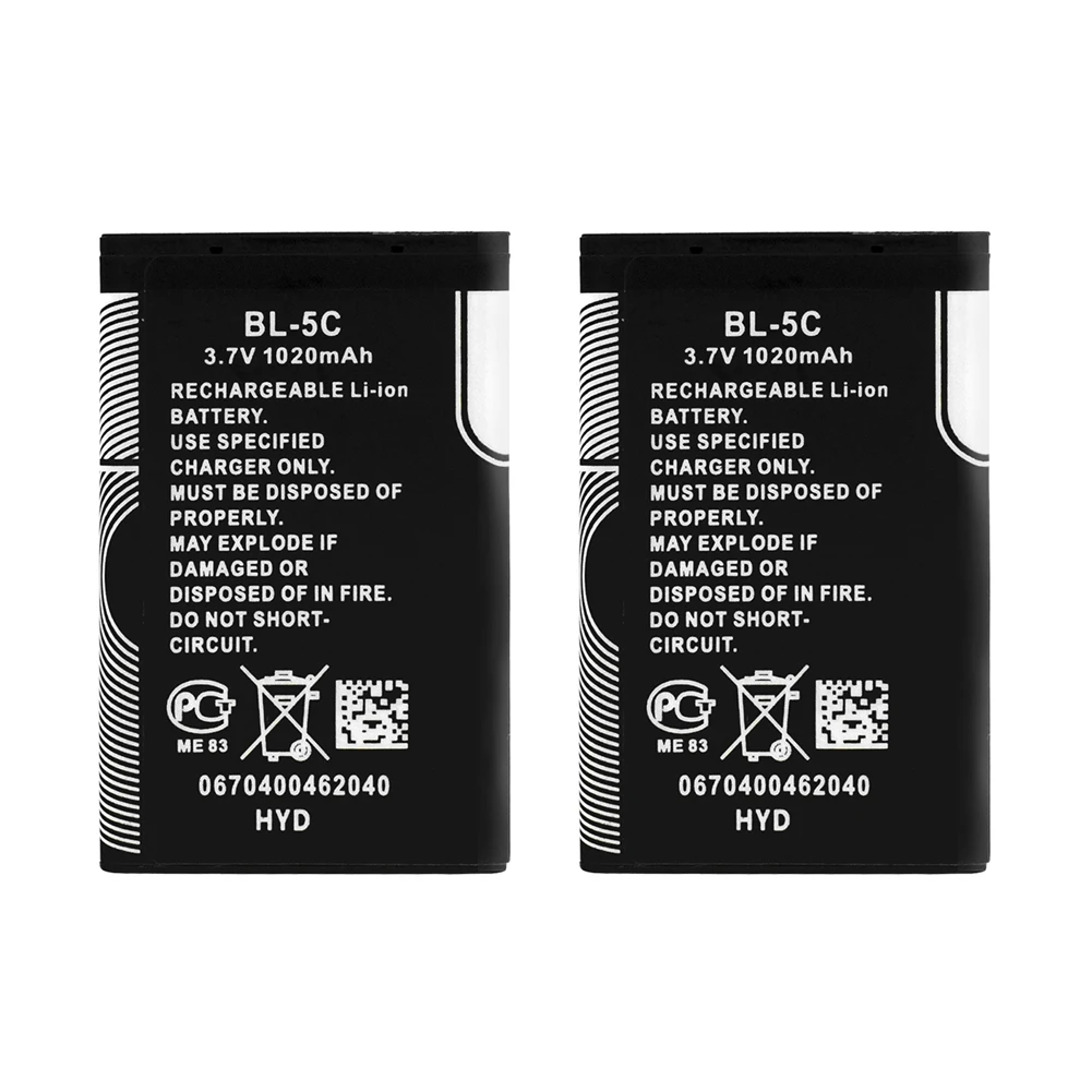 

2 шт., аккумуляторные батарейки для Nokia BL5C 1020 мАч