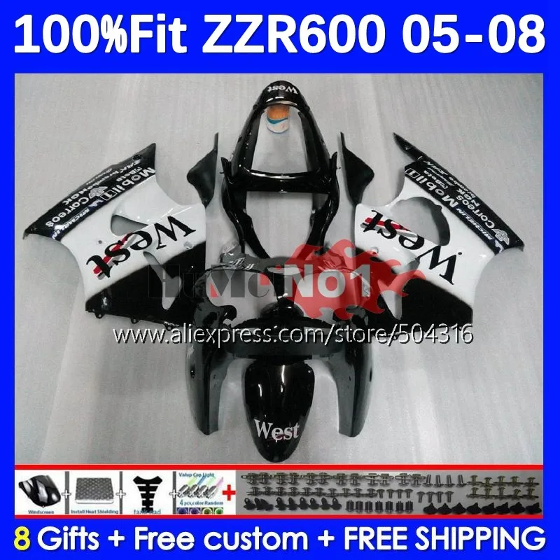 

Injection Body For KAWASAKI NINJA ZZR-600 ZZR 600 CC 76MC.3 ZZR600 black west 05 06 07 08 2005 2006 2007 2008 OEM Fairing Kit