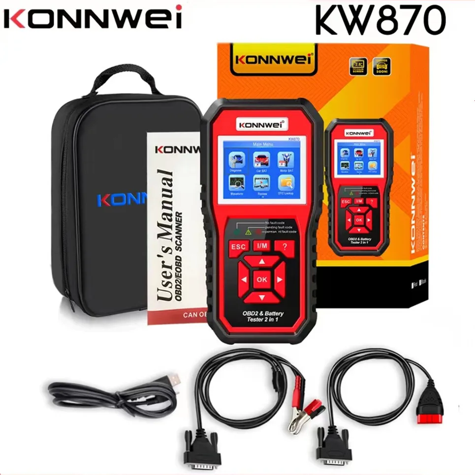 

Автомобильный и мотоциклетный Тестер Аккумуляторов KW870 KONNWEI 6 в 12 В OBD2 автоматический диагностический сканер 2 в 1 комплексный продукт/KW208