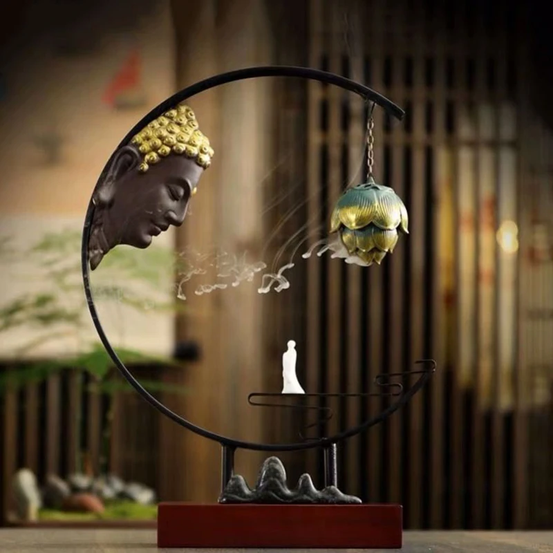 

Lotus Backflow Incense Burner Waterfall Smoke Ceramic Diffuser Incense Burner Stand Censer Porte Encens Air Humidifier AA50IB