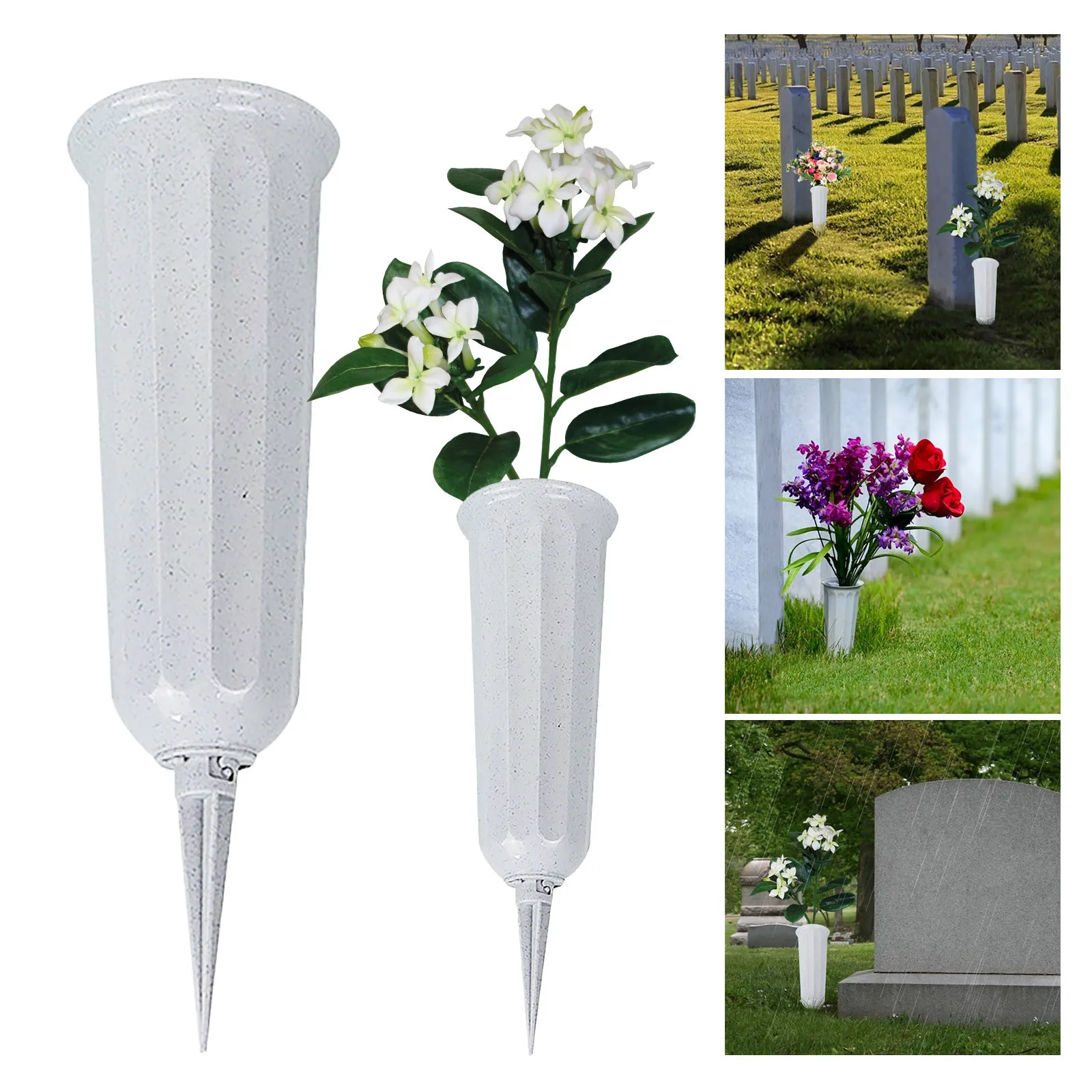 

Cemetery Flower Vase Memorial Floral Vase With-Stake Plastic In Ground Cemetery