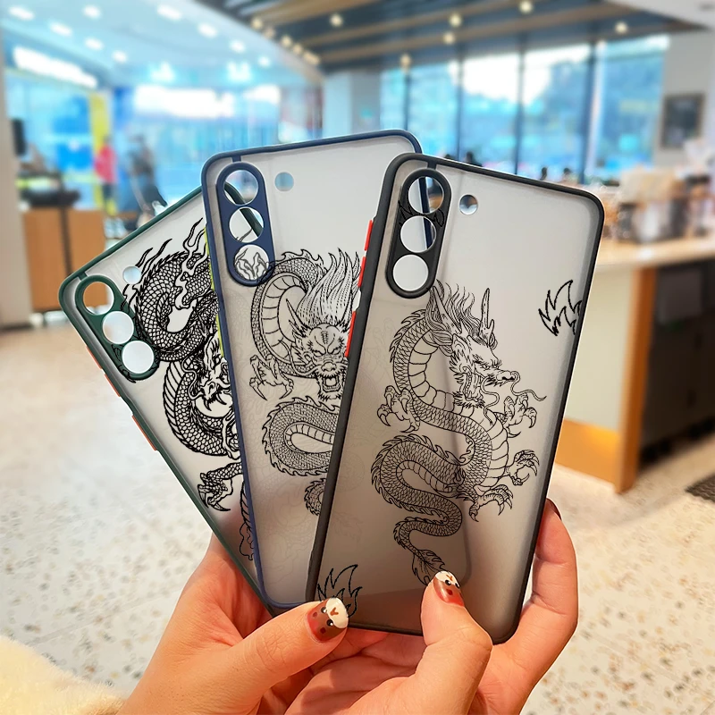 

Dragon Animal Pattern For Samsung S21 20 10 8 9 M62 51 31 30S 20 FE Lite Plus (5G) Frosted Translucent Funda Capa Phone Case