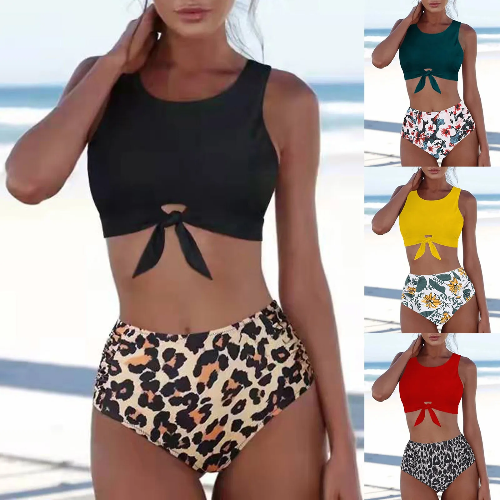 

High Waisted Swimsuit Bikini 2022 Push Up Swimwear Women Sexy Bathing Suit Female Vest Bikini Set Leopard Swim Suit Beachwear 2#