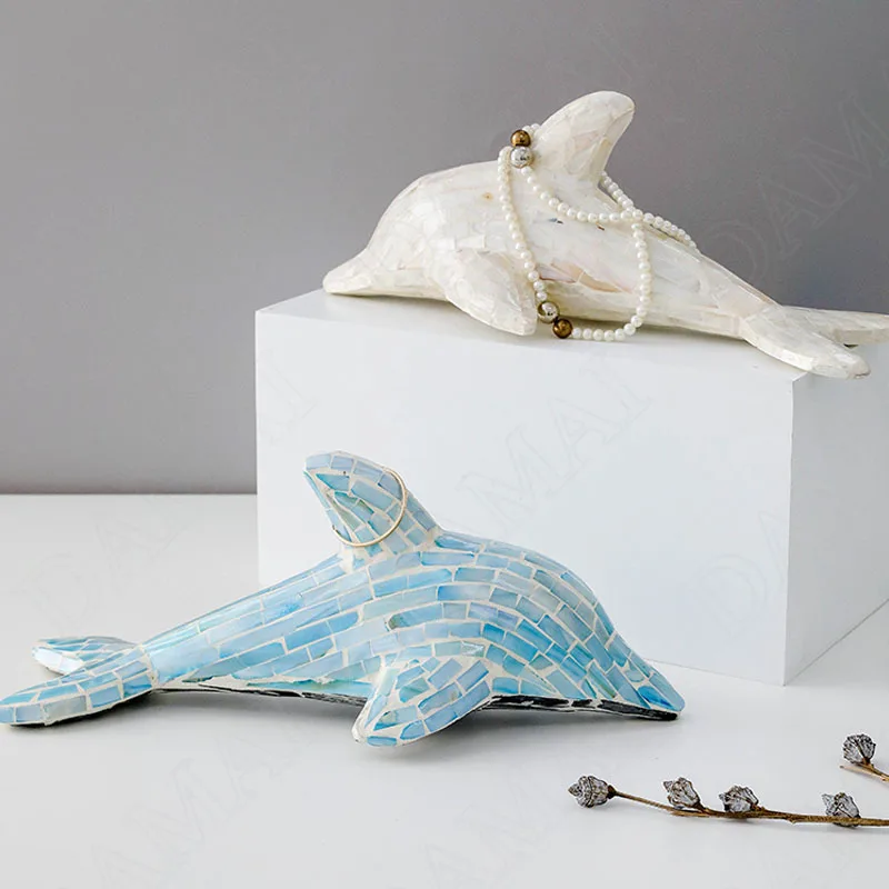 

Hand Made Shell Figurines Creativity Dolphin Decorative Living Room TV Cabinet Statue European Home Decoration Modern Ornaments