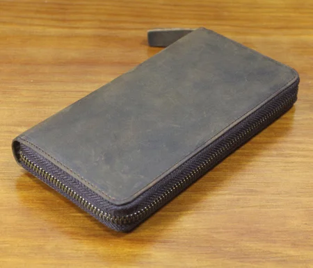 

around Vintage crazy horse Men's Wallet Genuine Leather Zipper High Long Clutch Coin Bag Purse Brown quality
