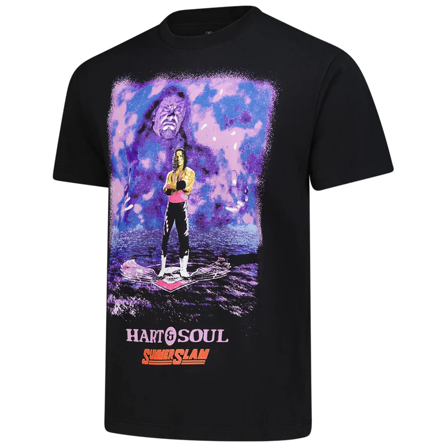 Фото Мужская черная футболка с винтажным принтом Bret Hart Hart&Soul, классическая модная модель, свободного кроя, дышащая, подходит для активного отдыха на природе №4