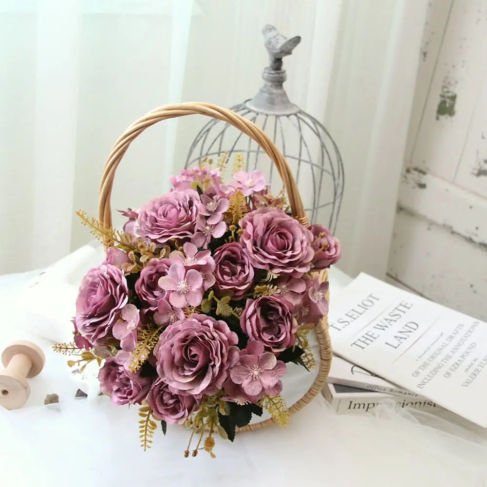 Украшение домашнего стола осенняя свадьба искусственные розы букет невесты