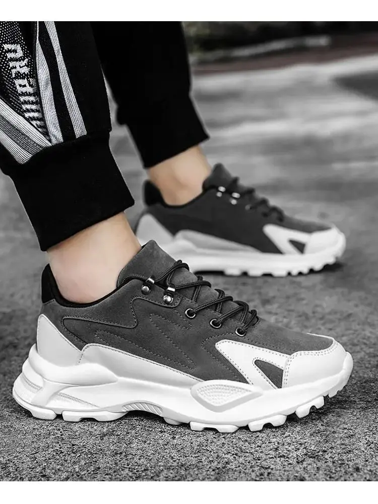 

Men's Spring Autumn Leather Sports Casual Shoes Thick Bottom Non Slip Breathable Fashionable Low Cut Casual Running Shoes