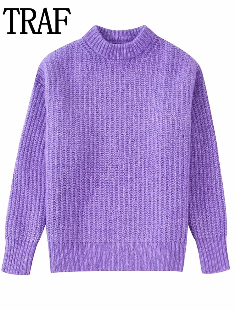 

Женский трикотажный свитер с длинным рукавом, фиолетовый пуловер, трикотажный джемпер на осень и зиму, 2022