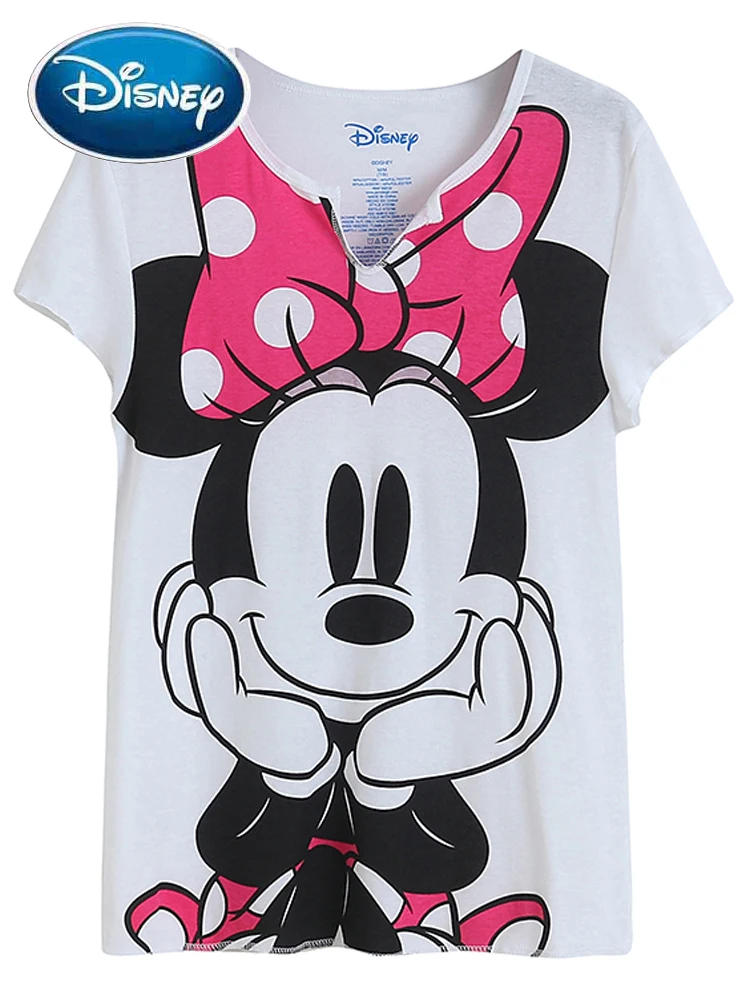 

Disney Fashion Minnie Mouse Polka Dot Cartoon Print T-Shirt Sweet Women O-Neck Pullover Short Sleeve White Tee Top Summer Female