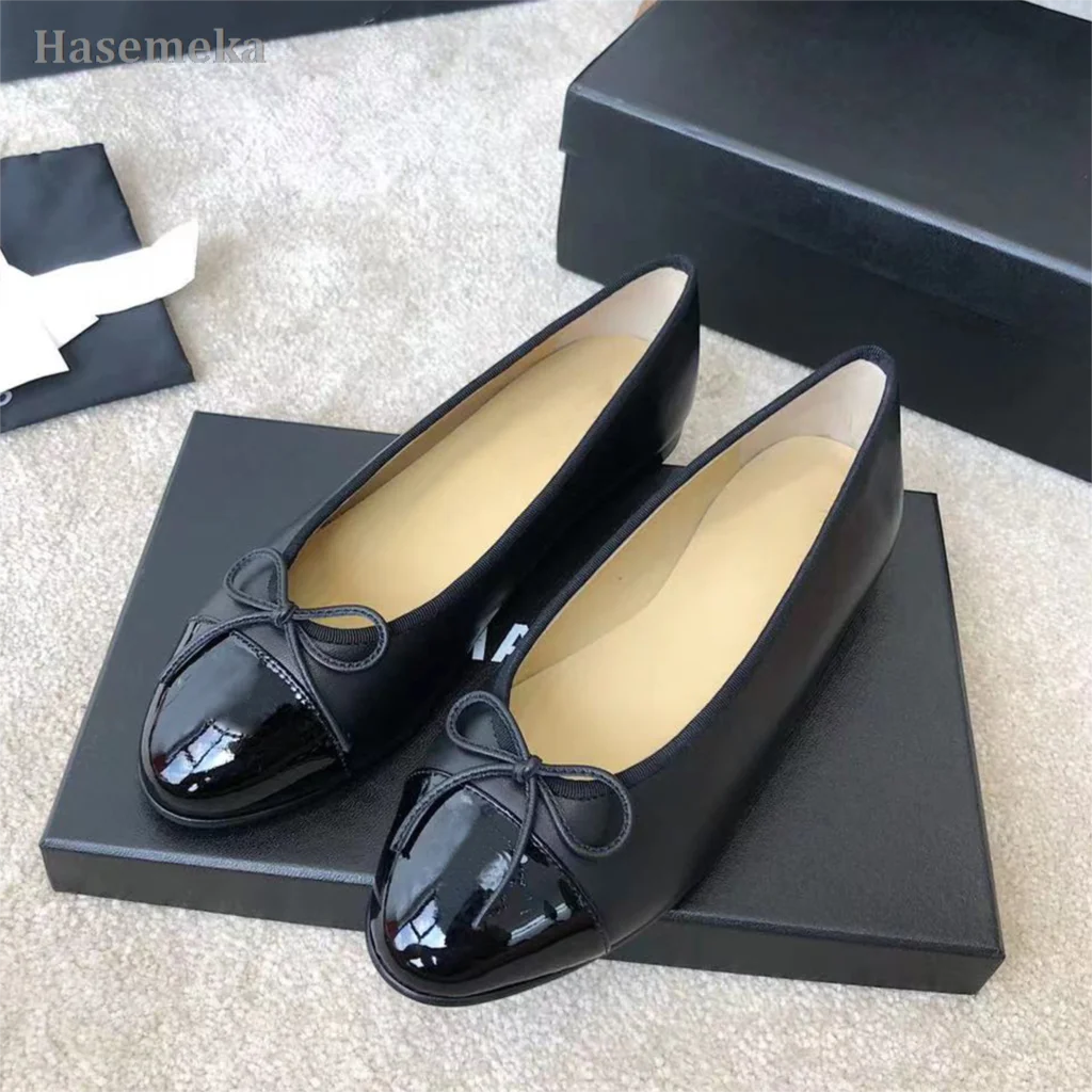

2022 Nieuwe Hoge Modus Platte Schoenen Boog Decoratie Lederen Comfortabele Vrouwen Schoenen Ballet Platte Schoenen Rubber soles