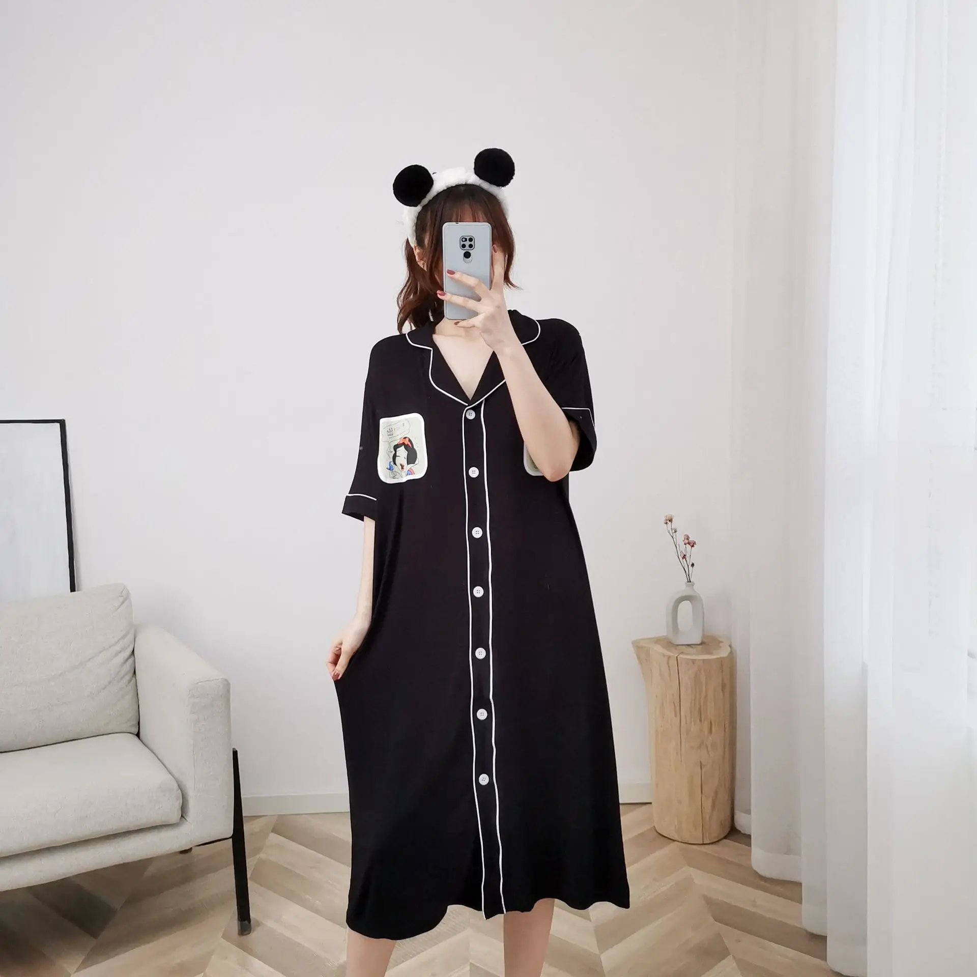 

Pyjama women's 2022 new modal nightdress women's summer large short sleeved medium long shirt fat mm loose