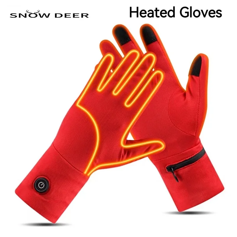 SNOW DEER Heated Gloves Liner Electric Heating With Battery Winter Hand Warmers Rechargeable Glove For Women Men Touch Screen