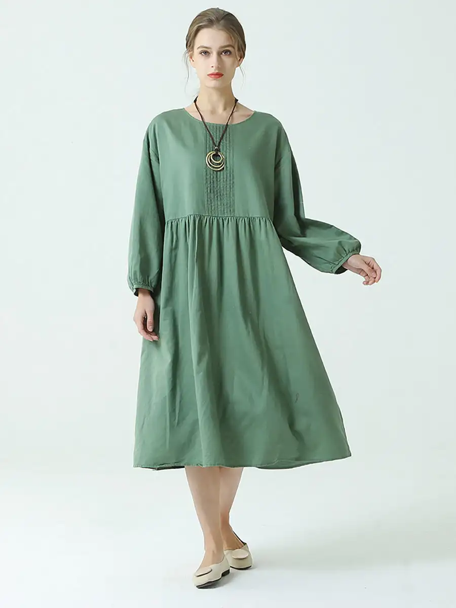 

BUYKUD Long Summer Beach Dress Elegant Clothing Leisure Cotton Linen Dress Casual Everyday Dress New Design Plus-Size O-Neck