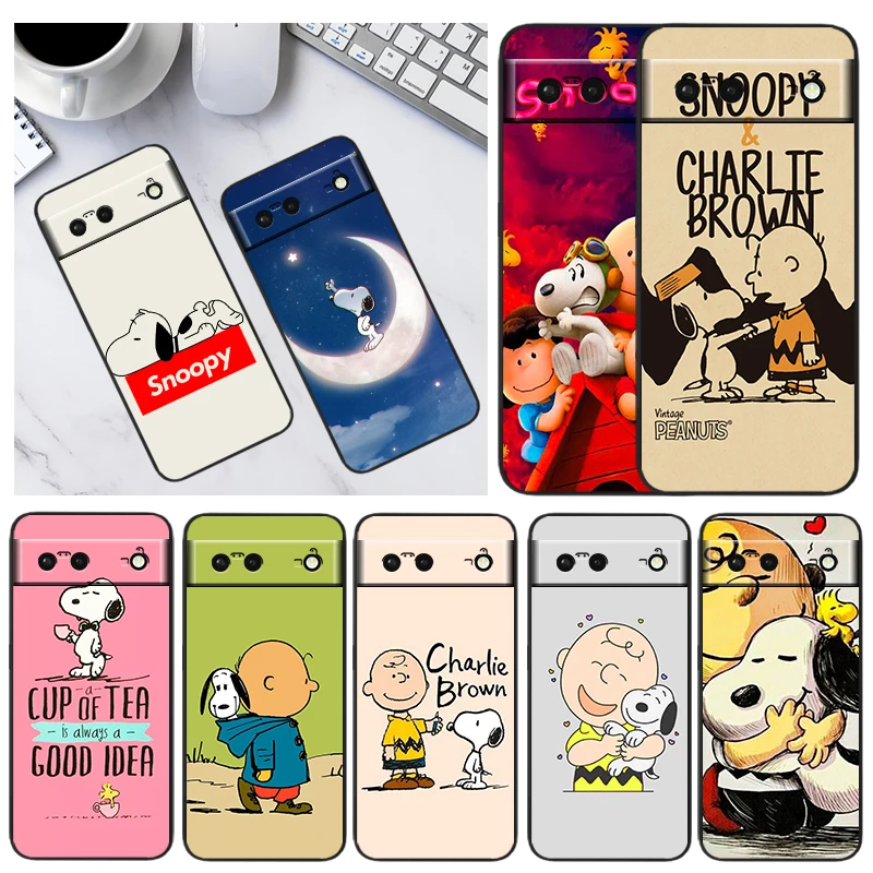 

Love Cartoon Cute Snoopy For Google Pixel 7 6 Pro 6A 5A 5 4 4A XL 5G Shell Soft Silicone Fundas Coque Capa Black Phone Case