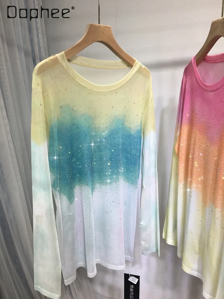 Женская сетчатая рубашка с длинным рукавом свободная легкая воздухопроницаемая