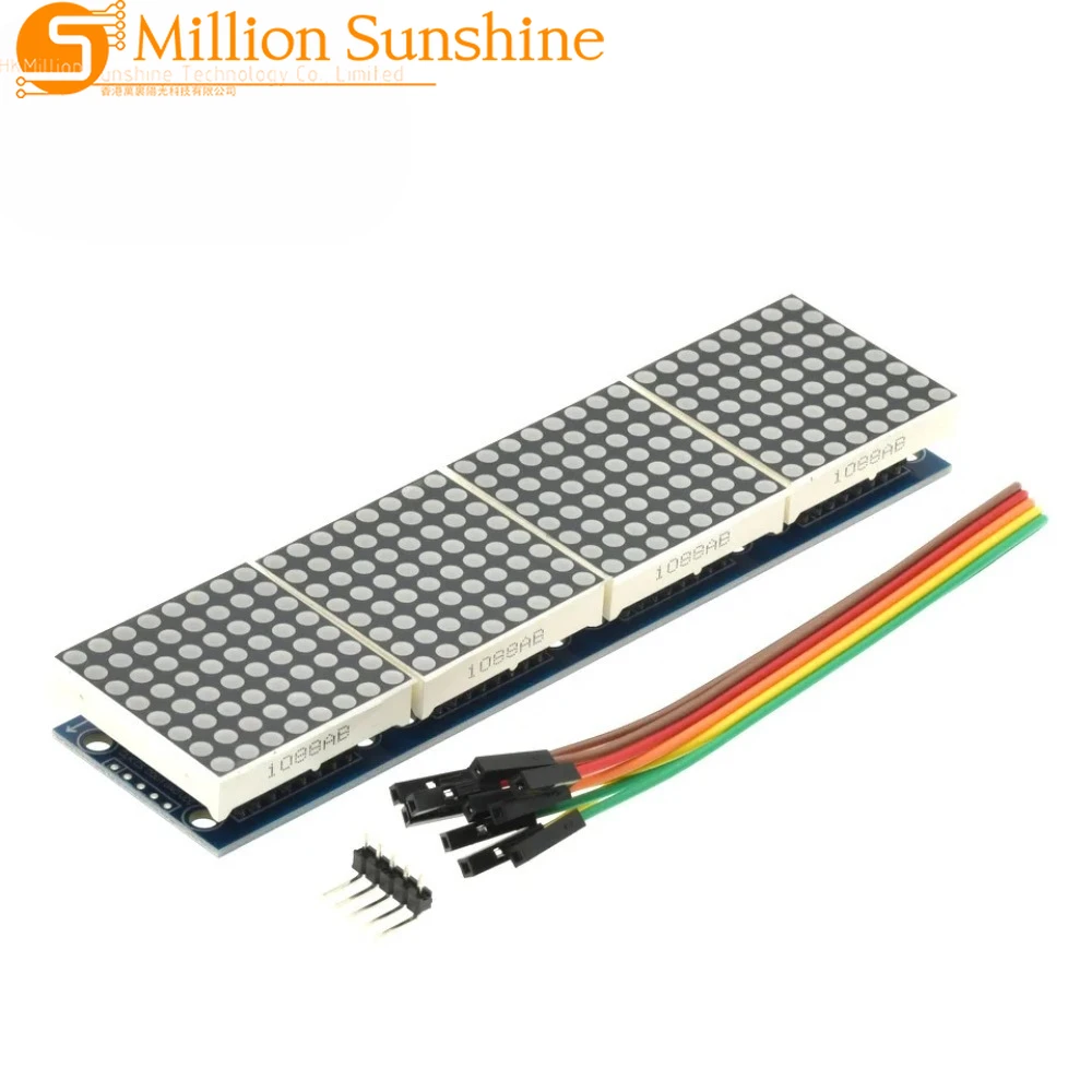 Фото Модуль точечной матрицы MAX7219 для микроконтроллера Arduino, 4-в-1 дисплей с 5-контактным кабелем №1
