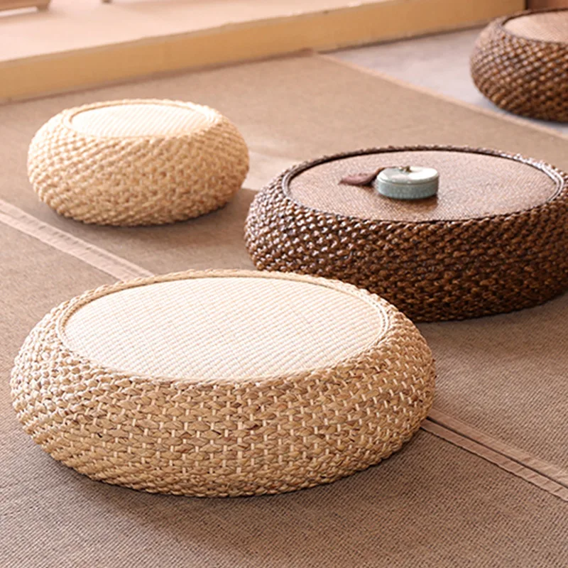 

Cushion Futon Tatami Mat Rattan Woven Home Sitting Pier Tea Room Meditation Play Cushion Thickened Round Worship Kneeling Pu Mat