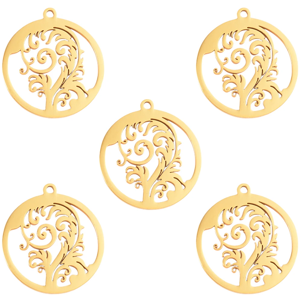 5pcs Round Craft Hollow Flower Bird Pendants Stainless Steel for DIY Vintage Earrings Necklace Charm Jewelry Making Accessories