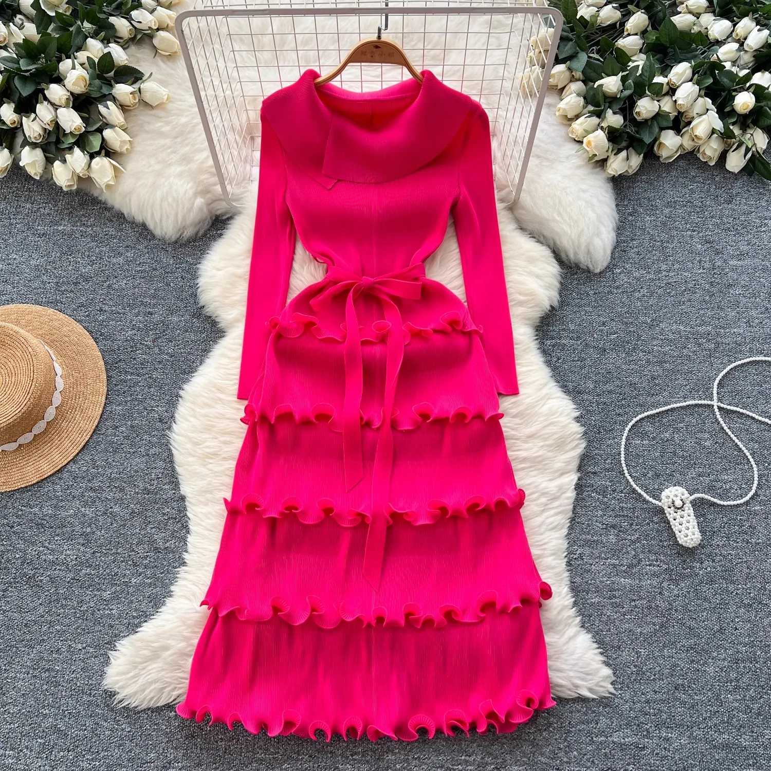 Miyake плиссированное платье миди для торта новинка 2025 весеннее женское с