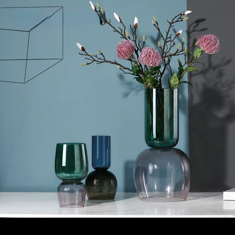 

Home Color Light Luxury Glass Vase Ornaments ins Home Premium Model Room Soft Decoration Flower Ware