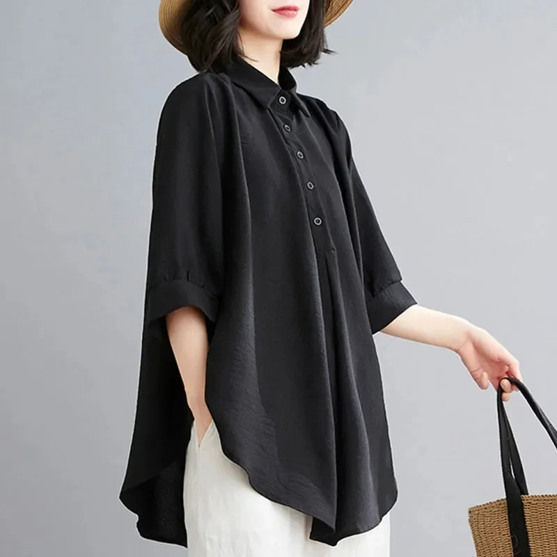 

Cotton Cotton Linen Shirt Women 2022 New Spring Summer Western-style Top Loose All-match Three-quarter Sleeve Solid Color Shirt