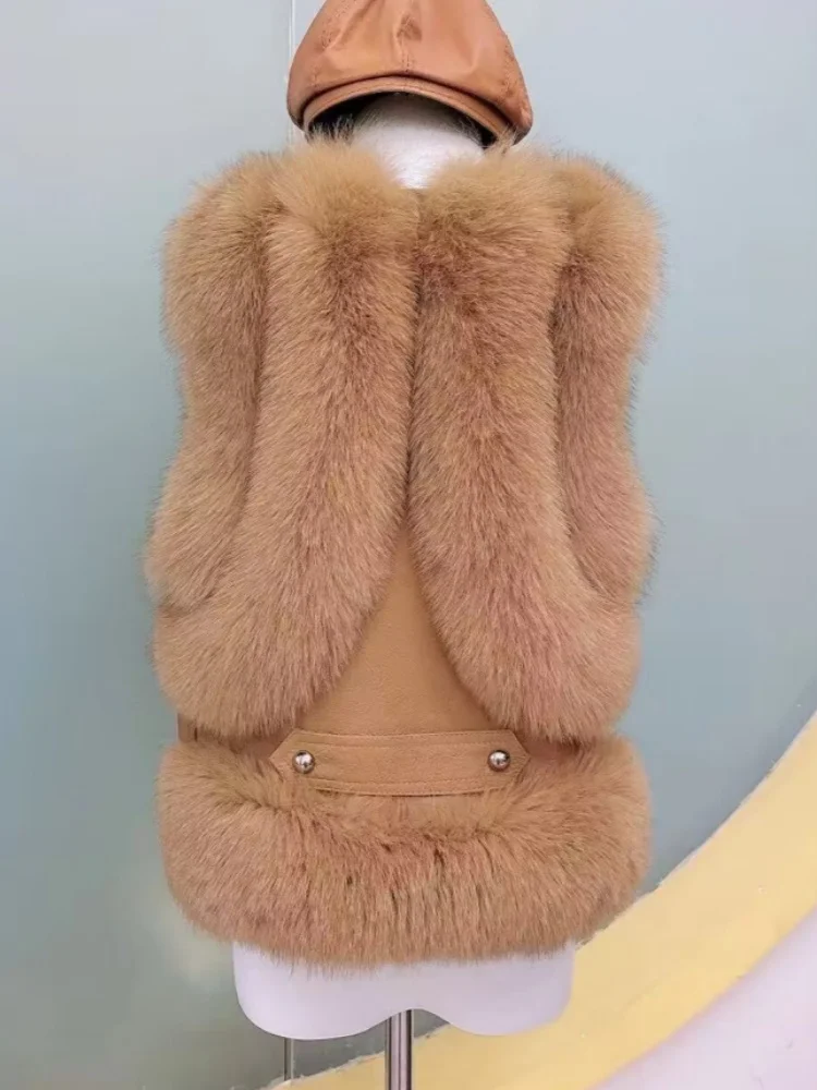 Женский жилет из натурального меха модный и теплый зимой лисьего женская куртка