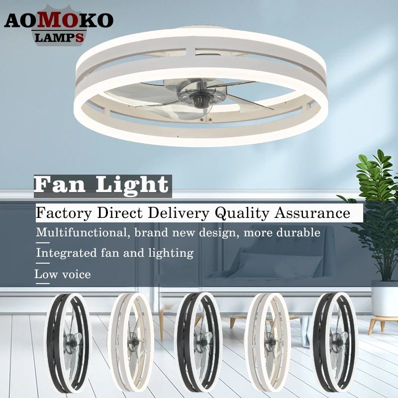 

Nordic fan light minimalist restaurant light with fan pendant light remote control circular bedroom study light three color dimm