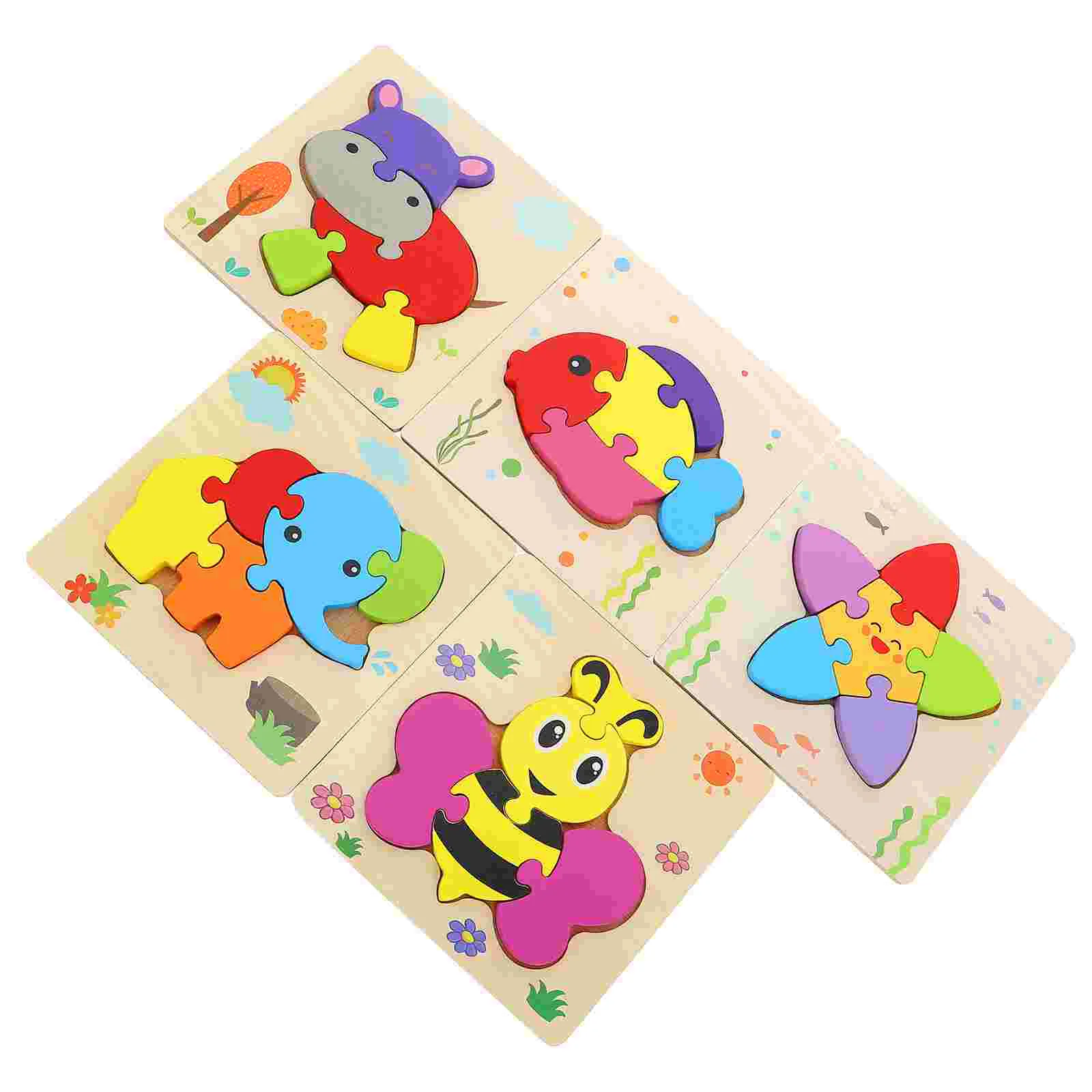 

5pcs 3D Jigsaw Puzzle Toy Wooden Early Learning Plaything Kid Brain Training Toy Toys