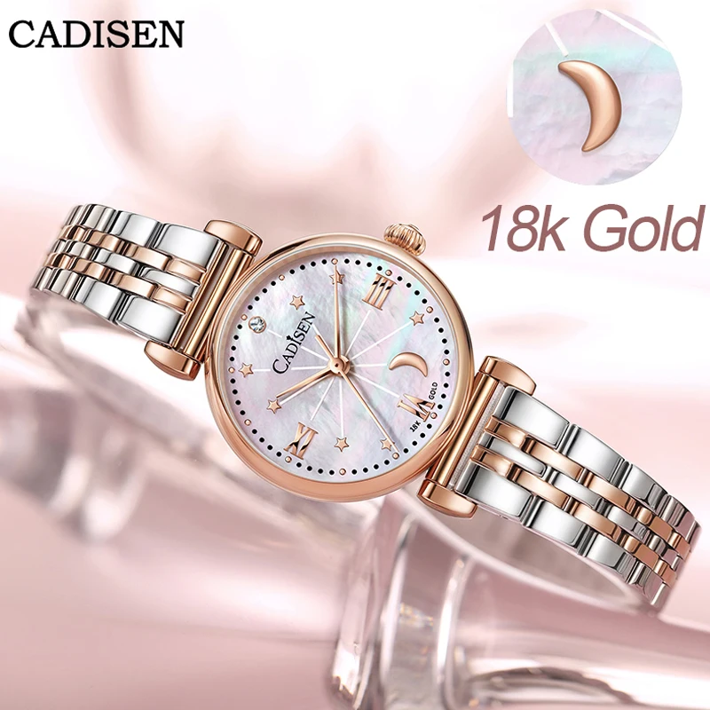 CADISEN 2022 New 18K Gold Women Quartz Wristwatch Luxury Brand Fashion Roman Watch Ladies Bracelet Grace Watch Sapphire Glass