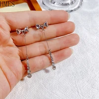 2022 korea fashion bow earrings women rhinestone shiny earrings zircon tassel pendant stud earrings elegant jewelry accessories