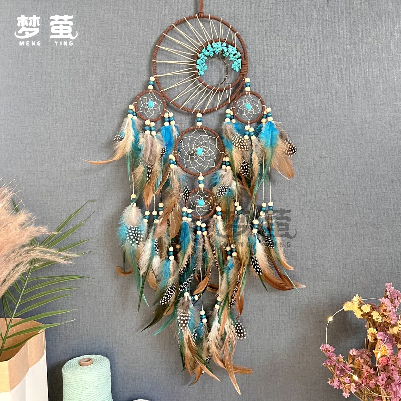 

Premium sense turquoise Tree of Life Dream Catcher Hanging ornament colorful feather wind chimes wall decorative pendant
