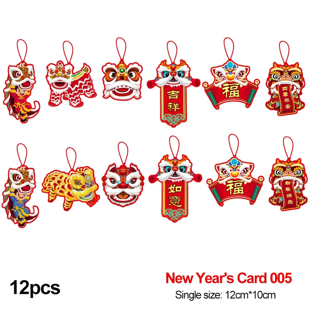 

12pcs Chinese New Year Decoration Bonsai Money Tree Pendant Indoor Outdoor Tree Red Decor 2022 Cartoon Tiger Chinese Knot Cards