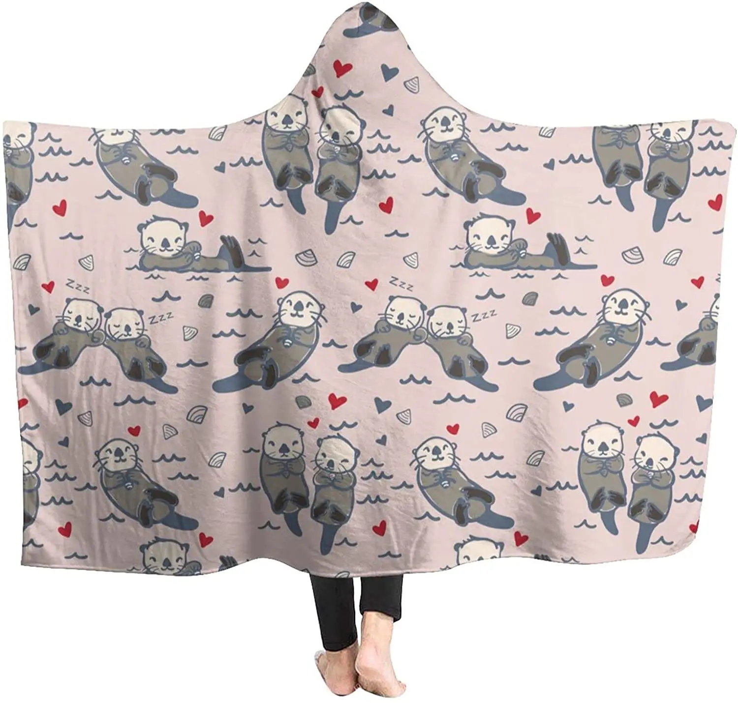 

Cute Fox Floral Hooded Blanket, Soft Sherpa Fleece Throw Blanket, Wearable Hooded for Children and Adults